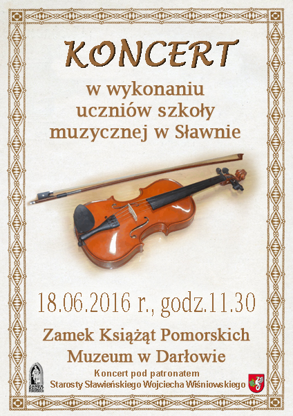 Plakat do koncertu w wykonaniu uczniów szkoły muzycznej w Sławnie