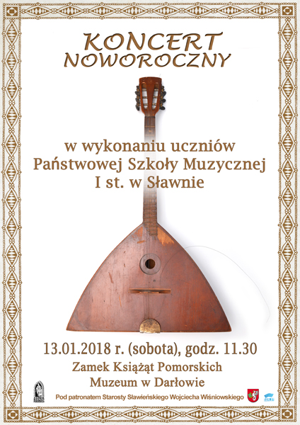 Plakat do koncertu noworocznego w wykonaniu uczniów Państwowej Szkoły Muzycznej I st. w Sławnie