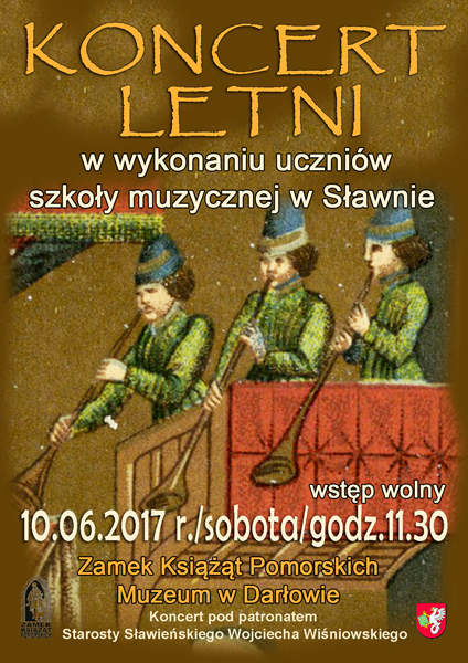 Plakat do koncertu letniego w wykonaniu uczniów szkoły muzycznej w Sławnie