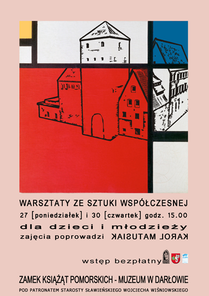 Plakat do warsztatów poświęconych sztuce współczesnej "Awangarda Darłowska" prowadzone przez Karola MAtusiaka