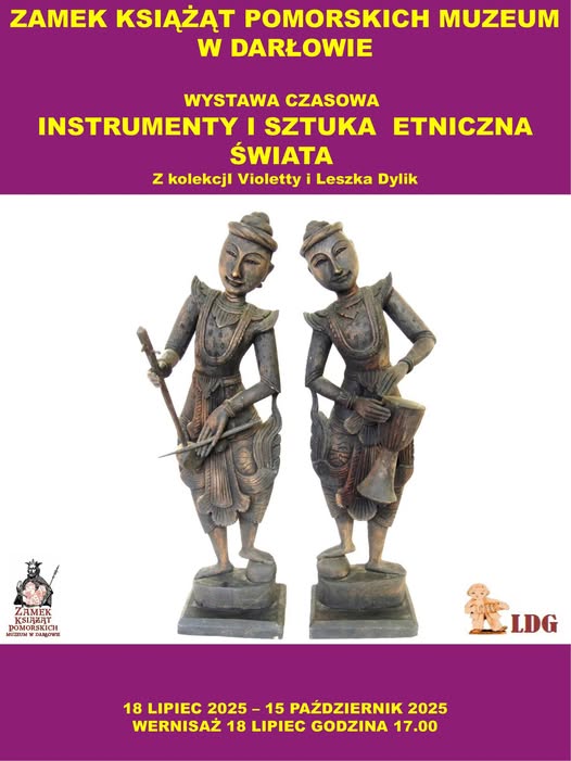 Wystawa czasowa „Instrumenty i sztuka etniczna świata” z kolekcji Violetty i Leszka Dylika Kolekcja zaprezentowana na wystawie to instrumenty strunowe, rzeźby, płaskorzeźby i obrazy etniczne. Pokazujemy obiekty oryginalne, wykonane ręcznie (większość powstała w różnych dekadach XX wieku), pochodzące z całego świata. Amerykę Północną i Południową reprezentują takie instrumenty, jak: boliwijskie charango, czy barimbau z Brazylii. Afryka to m.in. rzeźbione harfy z Kongo wykonane przez lud Mangbetu. To również kolorowe obrazy i batiki z Egiptu, Maroka i Wybrzeża Kości Słoniowej. Instrumenty i rzeźby Azji inspirowane są wielorakością kultur i religii oraz różnorodności państw i społeczności tego kontynentu, m.in.: posiadające oryginalną polichromię indyjskie sarangi, wyjątkowe harfy Saung Gauk i Dan Tranh związane z Birmą i Wietnamem. Europę reprezentują instrumenty z Bałkanów: gęśle z Serbii, gadulka z Bułgarii, a także rzeźby muzyków oraz miedzianą metaloplastyką z Ukrainy, Anglii i Holandii.